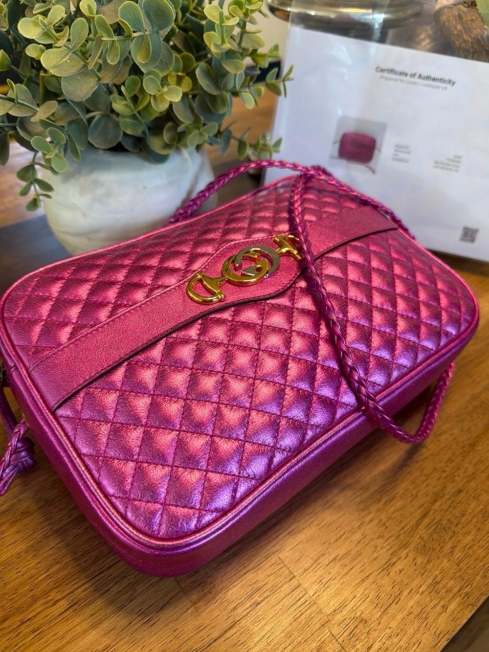 AUTHENTIC Gucci Quilted Leather Camera Bag - Fuchsia